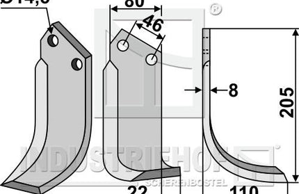 Fræserkniv til Maletti model PM, Højre.