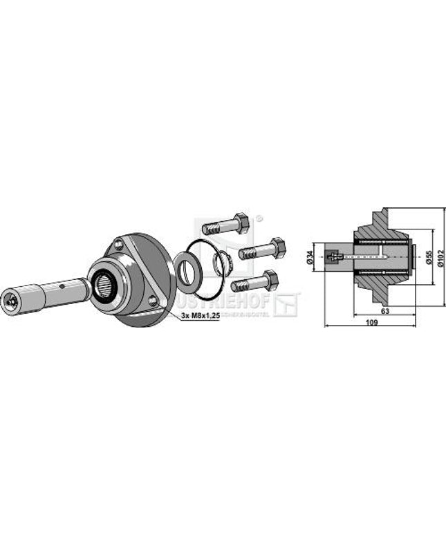 KK060609 Ø34mm rulleskærnav til Kverneland