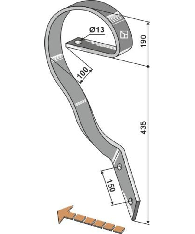 10.1361 Slæbeplanketand venstre 60 x 10 mm