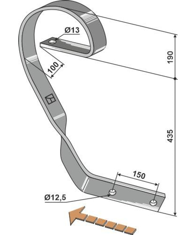 10.1362 Slæbeplanketand højre 60 x 10 mm