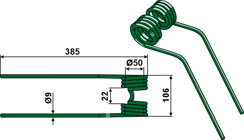  1048210 Pick Up fjeder til Claas 385mm Ø9mm