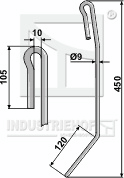 Efterharvetand midterste til Amazone 450mm Ø9mm