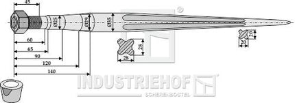 181300 Frontlæssertand 1400mm M22 Ø35 fra Agroparts ApS
