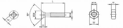 18430501: Plovbolt M14x50 DIN608 m/firkantsats. (8.8)