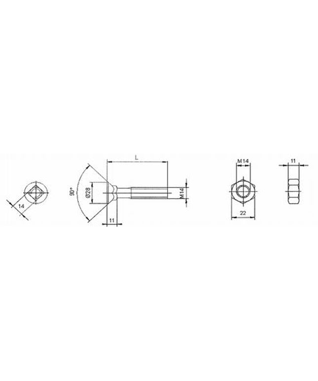 18430501: Plovbolt M14x50 DIN608 m/firkantsats. (8.8)