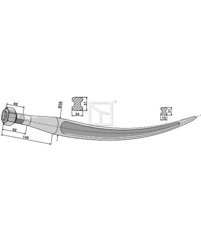 18681 Gribetand for baller 680 M22 Ø36 Agroparts ApS