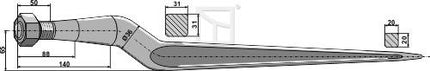 18863 Frontlæssertand 820mm M20 Ø36 fra Agroparts ApS