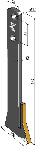 Fureåbner 442x12x50 mm til Amazone med 2 tungstensplatter