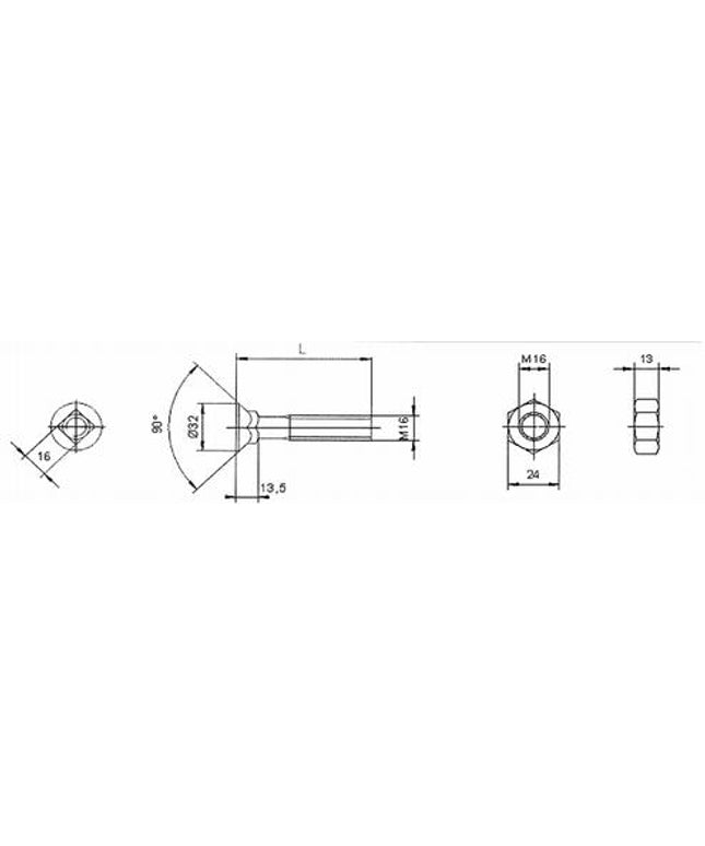 23010501: Plovbolt M16x50 DIN608 m/firkantsats. (8.8)