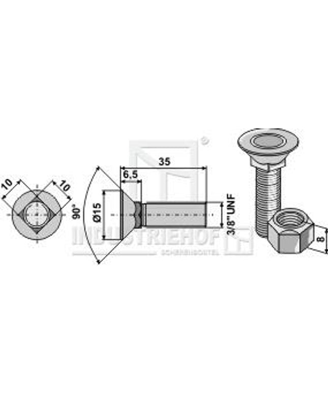 4064: Plovbolt 3/8"x35 DIN608 m/firkantsats.
