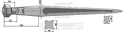 241160 Frontlæssertand 820mm M28 Ø45 fra Agroparts ApS