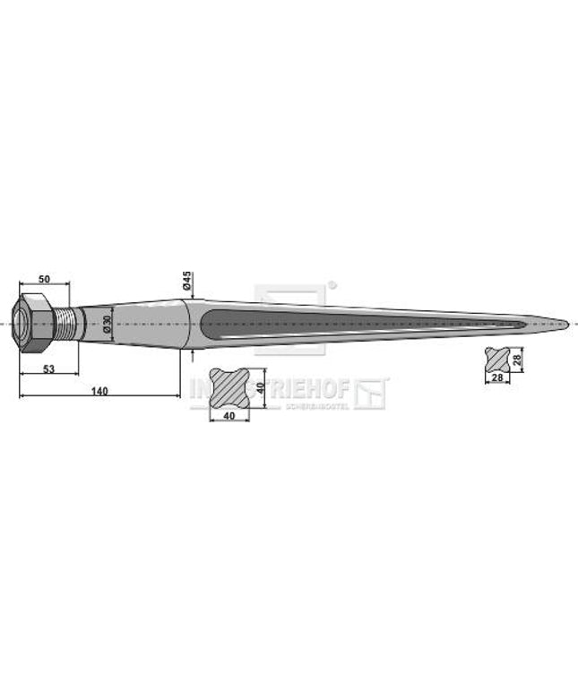 241160 Frontlæssertand 820mm M28 Ø45 fra Agroparts ApS