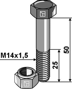 Sekskantbolt M14x1,5x50mm 12.9m/låsemøtik