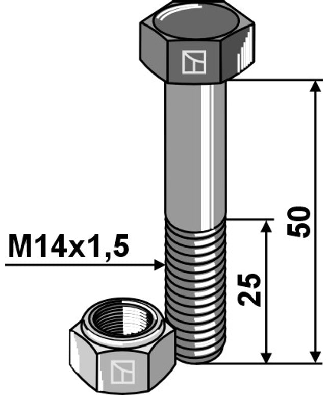 Sekskantbolt M14x1,5x50mm 12.9m/låsemøtik