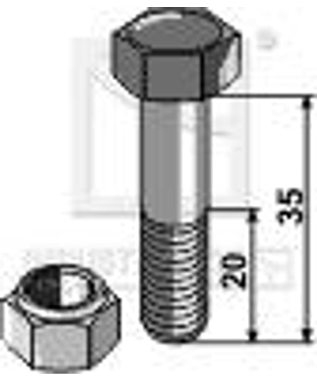 Sekskant bolt med låsemøtrik M12x1,25x35 - fingevind