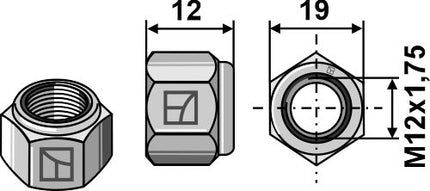 Låsemøtrik M12x1,75 kvalitet 8.8