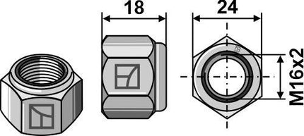 Låsemøtrik M16x2mm 8.8