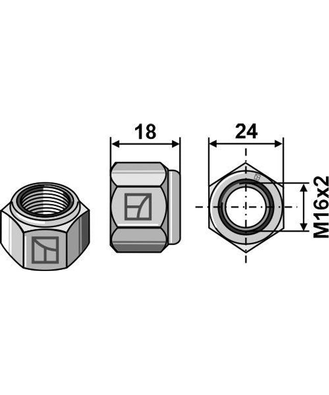 Låsemøtrik M16x2mm 8.8