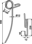 Efterharvetand til Væderstad, buet 550mm Ø12mm