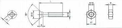 36560351: Plovbolt M10x35 DIN608 m/firkantsats. (10.9)