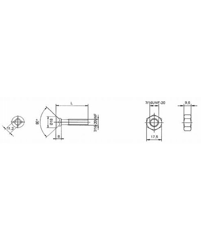 39270351: Plovbolt 7/16"x35 DS6006 m/firkantsats.