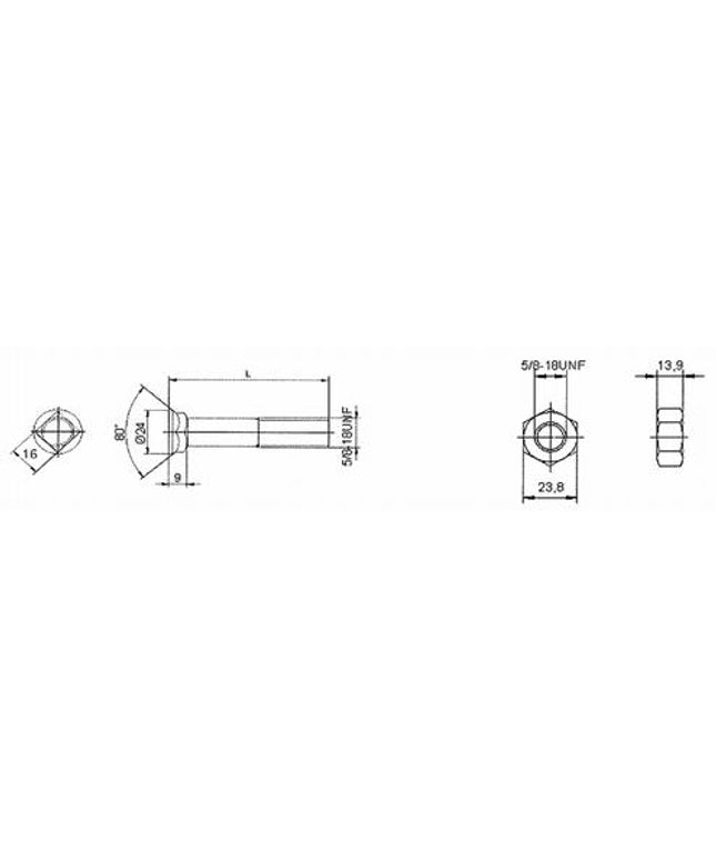 39310501: Plovbolt 5/8UNFx50 DS6006 m/firkantsats.