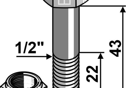 Knivbolt ½"x43mm til Taarup