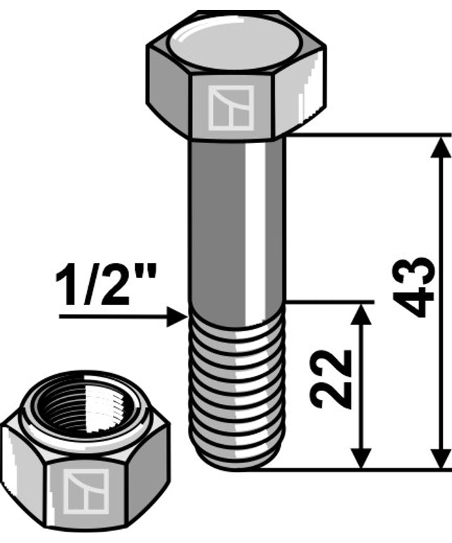 Knivbolt ½"x43mm til Taarup