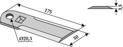 Halmsnitterkniv glat 175x50x3,5 ø20,3
