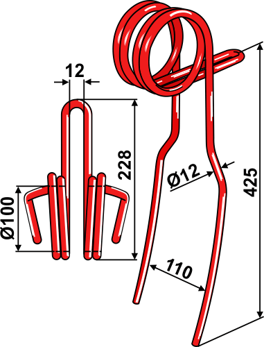 Dobbelt efterharvetand til Væderstad 440mm Ø12mm