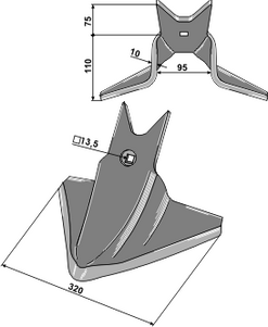 Gåsefodsskær 320x10mm til Köckerling