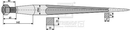 5068010 Frontlæssertand 980mm M28 Ø44 fra Agroparts ApS