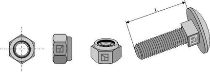 Bræddebolt M12x1,75x45 8.8 M/låsemøtrik
