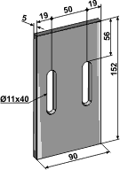90x152, hulafstand 50mm.
