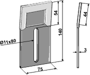 75x137 bøjet. 1 hul (Ø11x80). Hårdmetal.