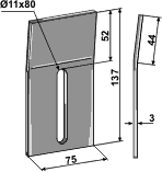 75x137 bøjet. 1 hul (Ø11x80).