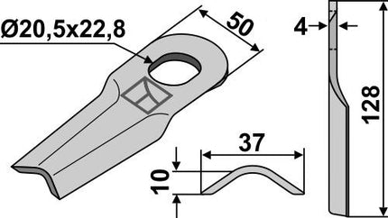 56110300 Kniv 129mm til Kverneland og Tårup m.fl. 
