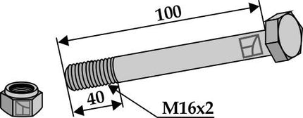 Sekskantbolt M16x2x100 kvalitet 10.9