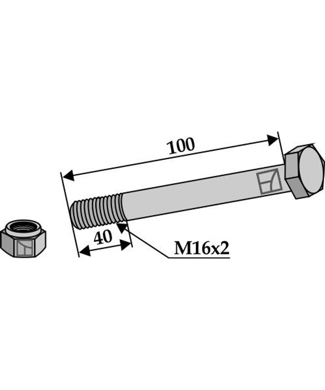 Sekskantbolt M16x2x100 kvalitet 10.9