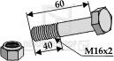 Sekskantbolt M16x60x2,0mm 10.9 - 40mm gevind