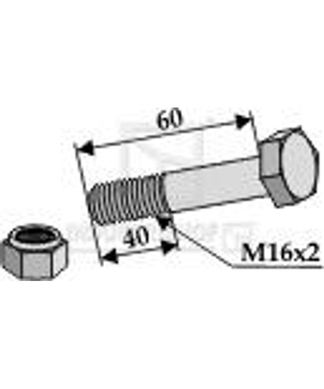 Sekskantbolt M16x60x2,0mm 10.9 - 40mm gevind