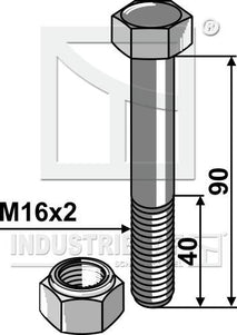 63-1690 Maskinbolt M16x2x90mm 10.9 med låsemøtrik
