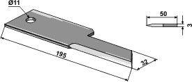 Modkniv glat 195x32x3 ø11