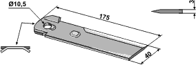 Modkniv glat/buet 175x40x3 ø10,5
