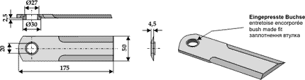 Halmsnitterkniv glat 175x50x4 ø20 (M/634-106 bøsning)