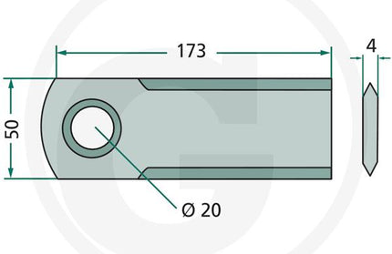 Halmsnitterkniv glat 173x50x4 ø20 BELAGT