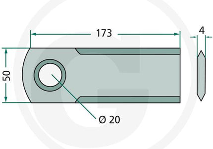 Halmsnitterkniv glat 173x50x4 ø20 BELAGT
