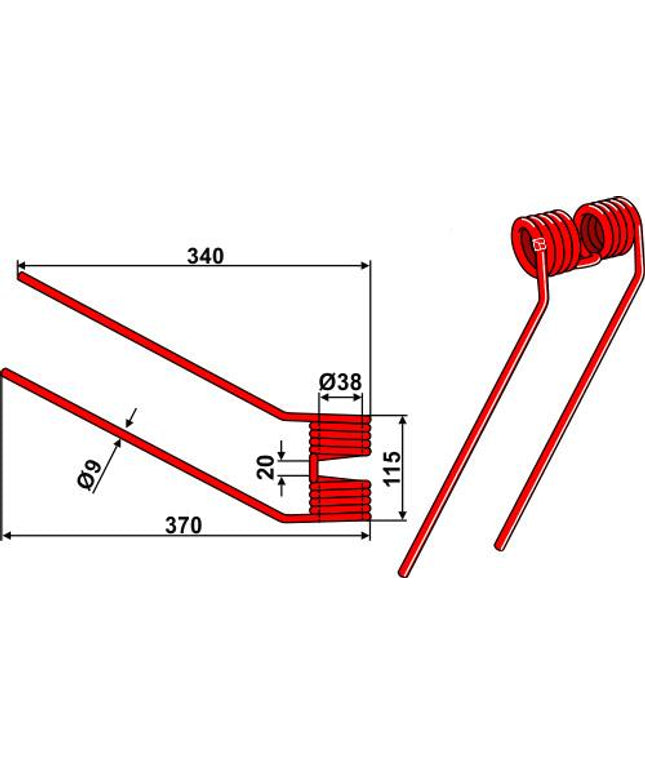 9263500 Vendefjeder højre til Claas 340/370mm Ø9mm