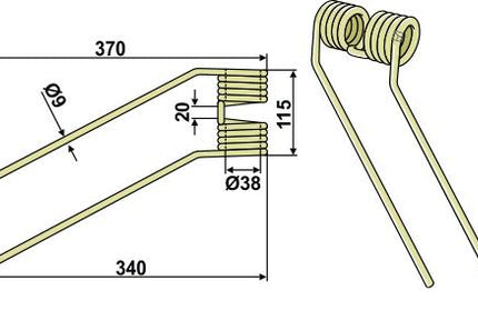 9263710 Vendefjeder Venstre til Claas 340/370mm Ø9mm