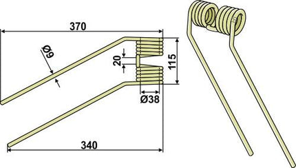  9263710 Vendefjeder Venstre til Claas 340/370mm Ø9mm